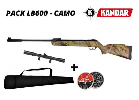 Pack Carabine à plombs Kandar LB 600 Camo cal 4.5mm+boîte de plombs+housse+LUNETTE 4X20+ 10 cibles