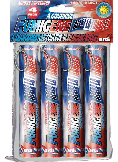 SACHET DE 4 FUMIGÈNES À GOUPILLE BLEU BLANC ROUGE Feu d'artifice