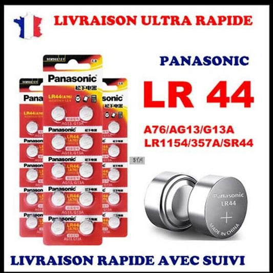 Lot de 20 Piles Batteries Panasonic LR44 1.5V (A76) AG13, G13A