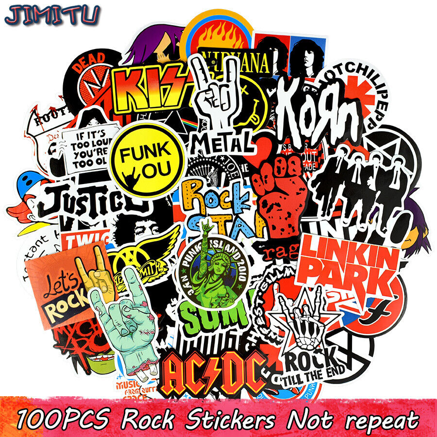 Lot de 100 Stickers Rock Rétro Graffiti Skate Guitare