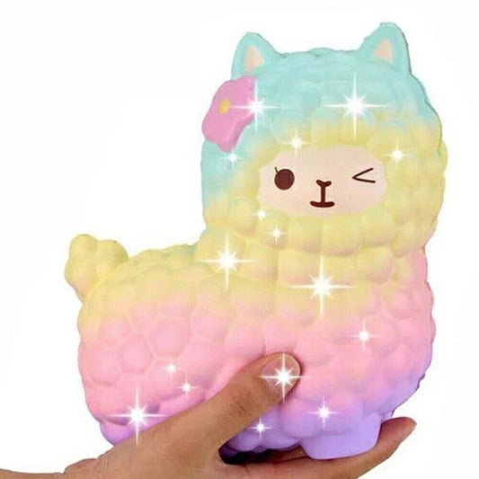 Squishy Toy jouet à presser Alpaga Arc en ciel anti stress 12cm