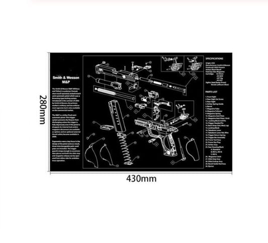 Tapis de nettoyage en caoutchouc pour pistolet 280mmx430mm pour S&W M&P