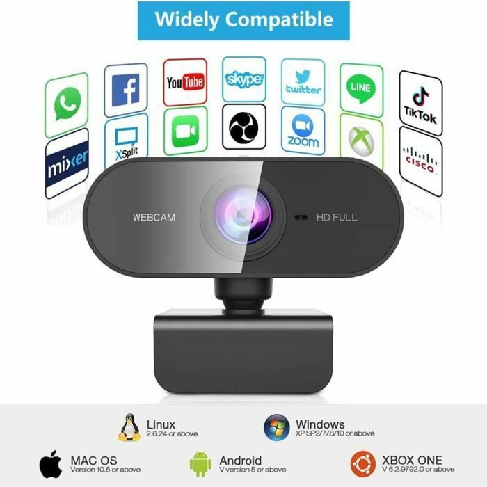 Webcam 1080P, Webcam PC pour Ordinateur de Bureau et Portable USB, Mini-camér