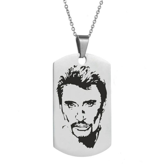 Collier Pendentif Johnny Hallyday Acier Couleur Argent