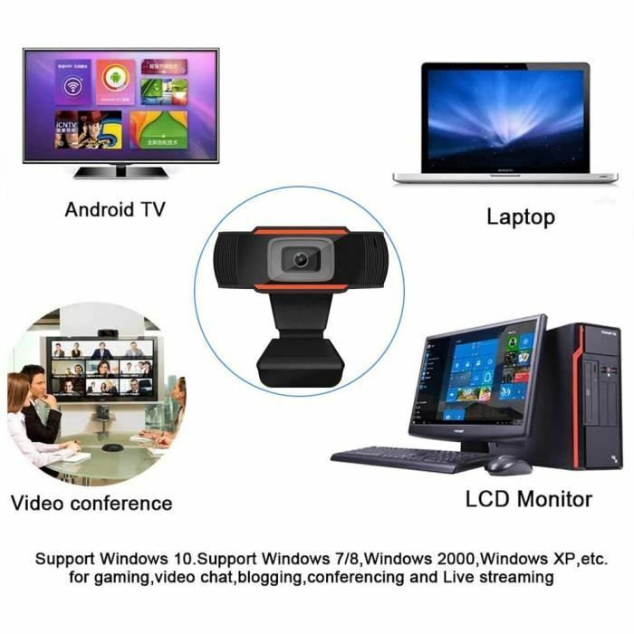 Webcam Caméra USB 2.0 HD 720P Microphone intégré Compatible avec Windows pour Or