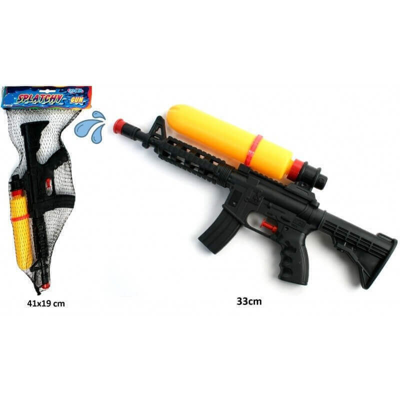 Pistolet a eau 33 cm noir et jaune splatchy plastique