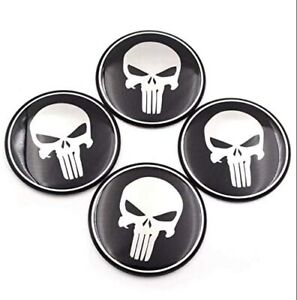 Lot de 4 Stickers Cache Moyeu Centre Roue Wheel Center Hub Caps Punisher 56mm